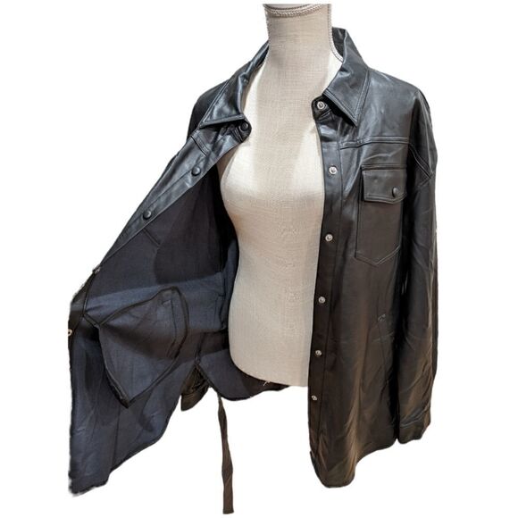 Sanctuary Women's Black Faux Leather Coat Size M - Picture 5 of 13